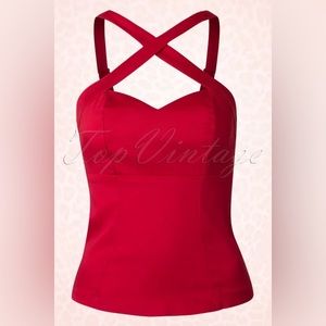 EUC Tomato Red Deadly Dames Pinup Crossover Top Vamp Vixen M